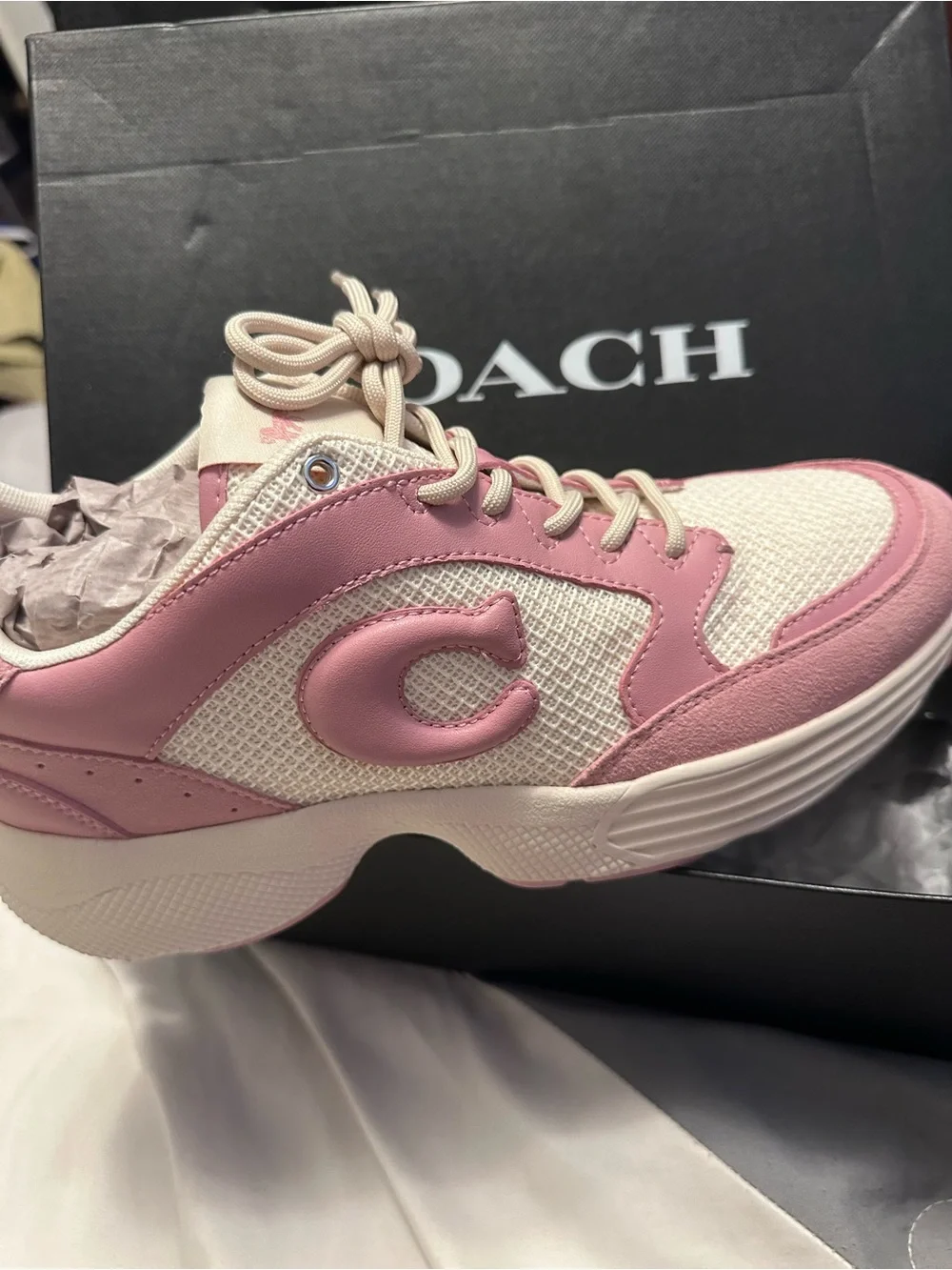 Coach Pink and Cream C275 Sig Tech Sneakers